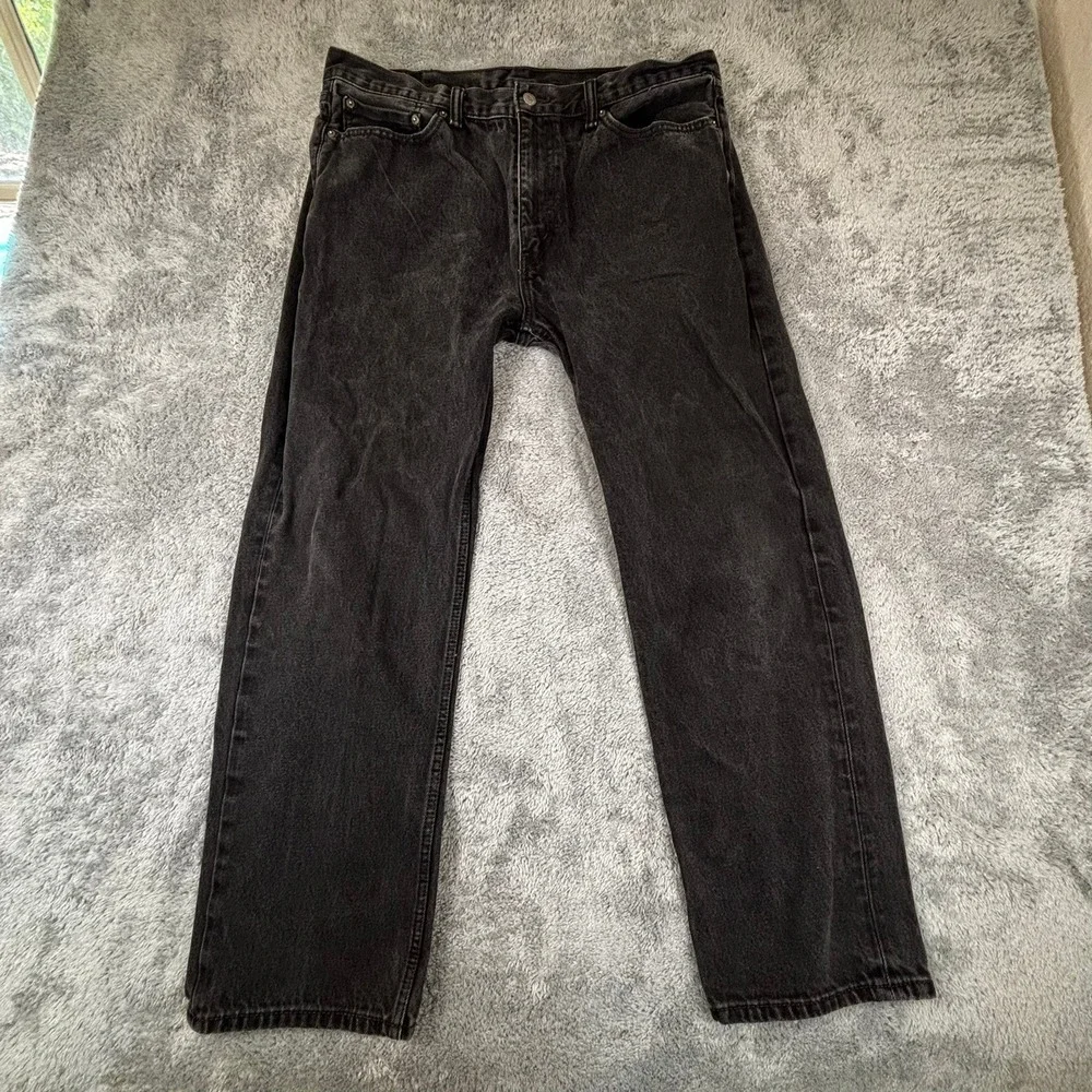 Levis 505 Regular Fit Straight Leg Jeans Faded Black Denim Mens 40x32